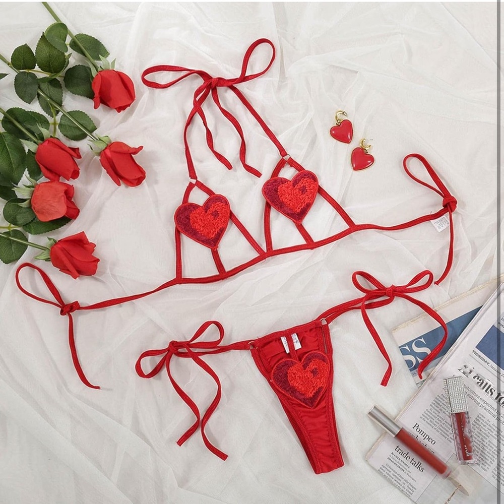 Red Heart Lingerie 2 Piece Set